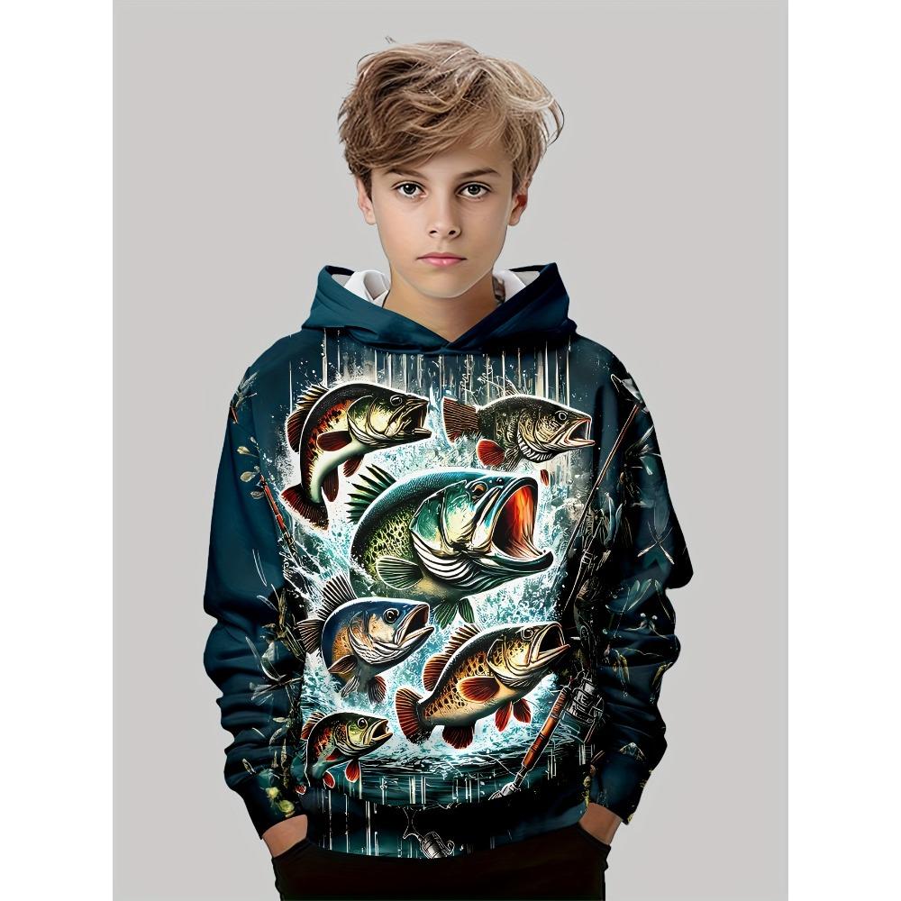 Spring Kids Clothes Boys Hoodies Long Sleeve Creative 3D Fish Print Children Clothes Casual Stylish Outdoor Girl Clothing