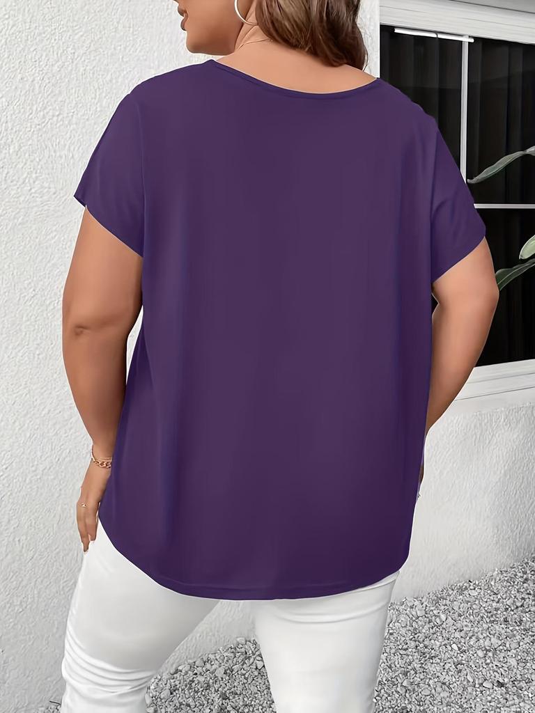2026 Plus Size Criss-cross V-neck Short Sleeve T-shirt for Summer