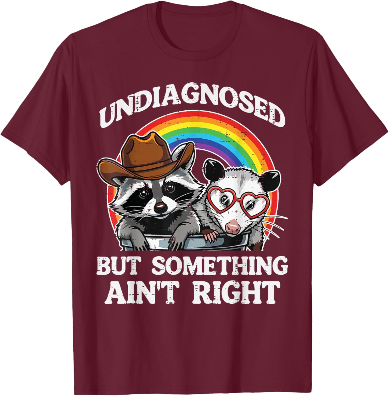 Undiagnosed But Something Aint Right Raccoon Opossum Graphic Tee Casual Cotton TShirt for Men Women S