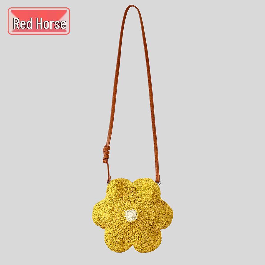 2025 Handmade Mori Woven Straw Crossbody Bag with Frangipani Design 1594₽