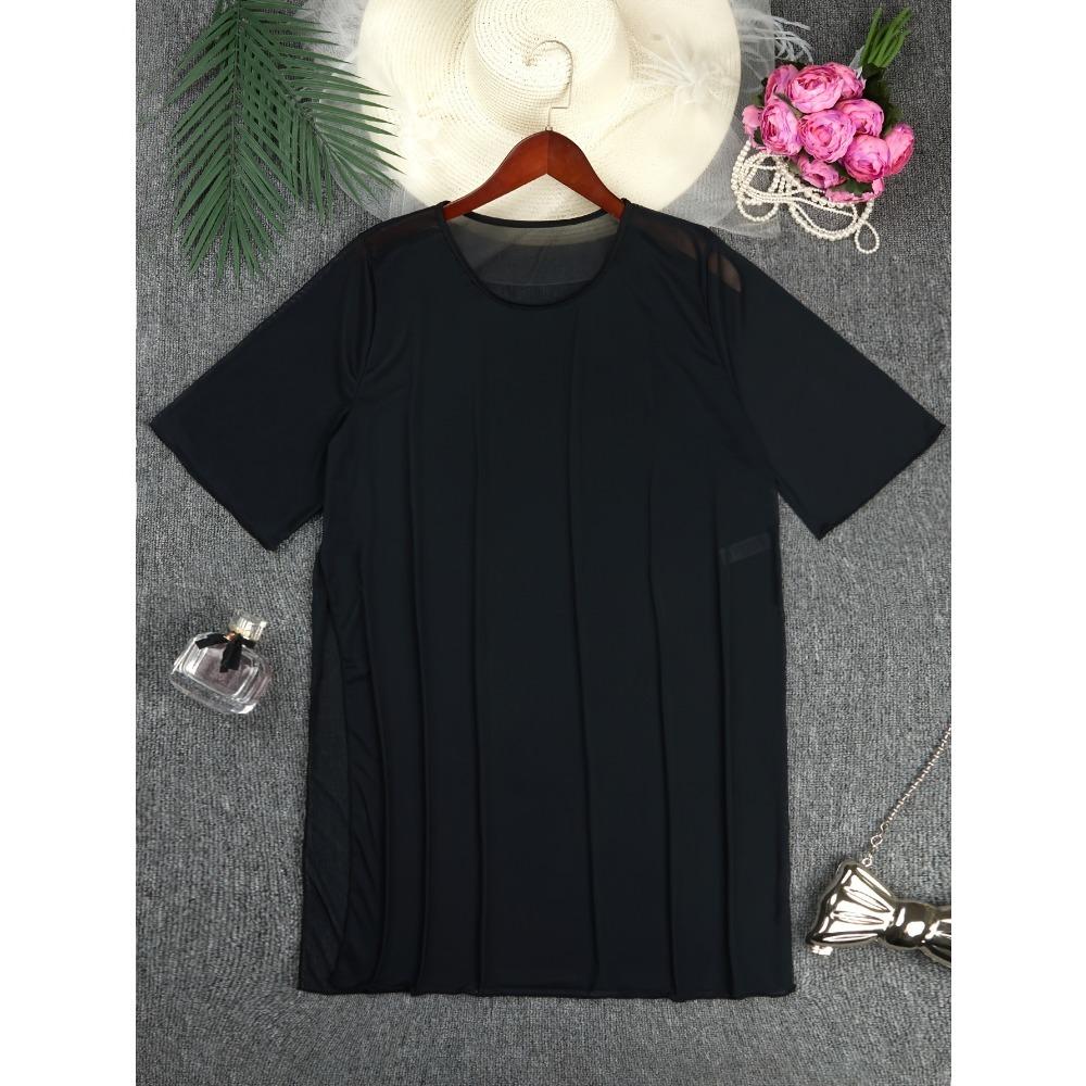 Women's Plus Size Sexy Semi-Sheer Mesh Cover-Up Side Slit Dress, Solid Color, Beach Swimwear Dress, Not Including Bikini Set, Women's Swim & Apparel