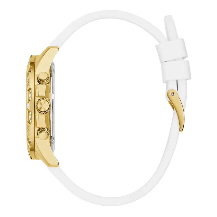 Guess Gold-Tone Crystal Watches for Women - Multi-Function Quartz Watches Female with Silicone Watch Band, 50m Waterproof for Daily Wear GW0772L3