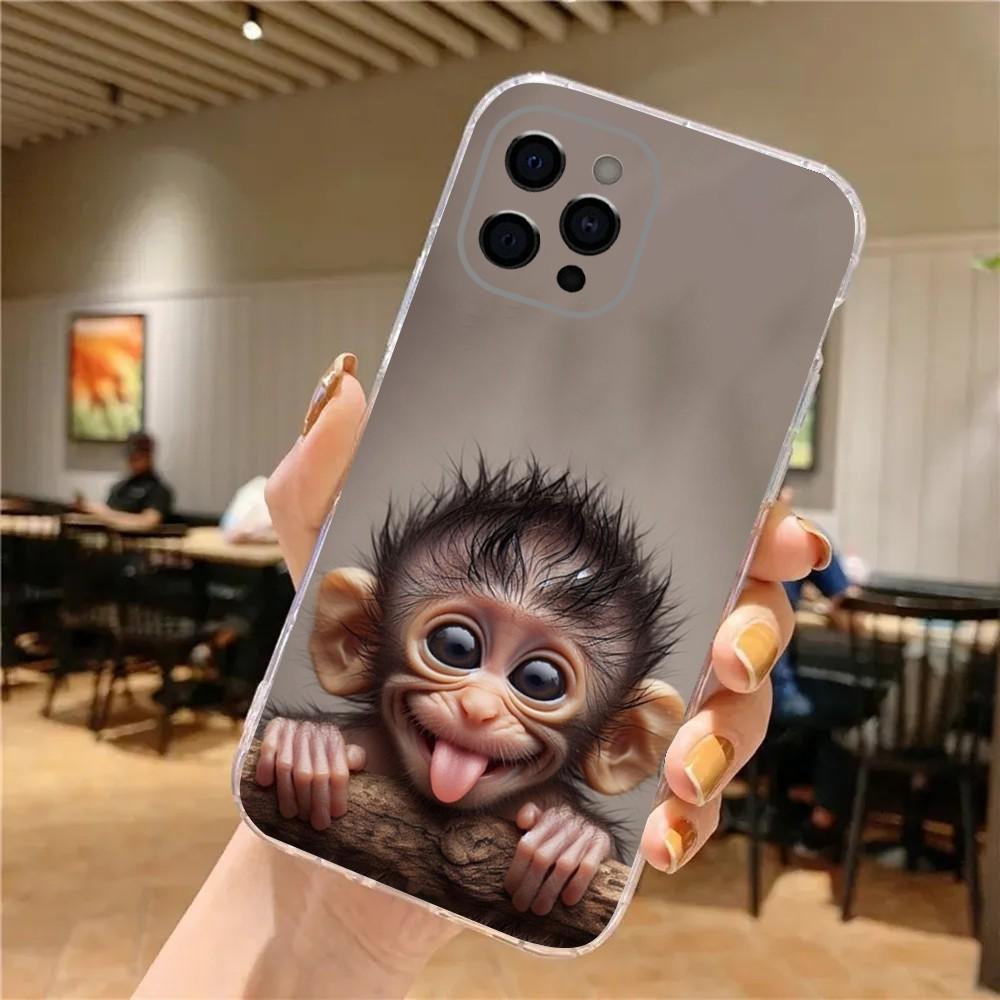 Monkey Sipping Caprisun Meme Phone Case For iPhone 15,14,13,12,11 Plus,Pro,Max,XR,XS,X,7,8 Plus,SE,Mini Transparent Soft Cover