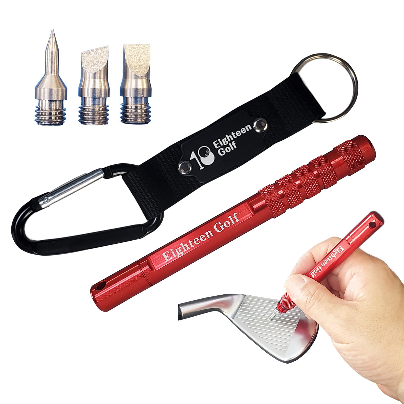 

Eighteen Golf Golf Sharpener with 3 Groove Polishing Tool with Retractable Club Groove 3 Types of Groove Cleaner for Irons and Grip Bits, Tips,