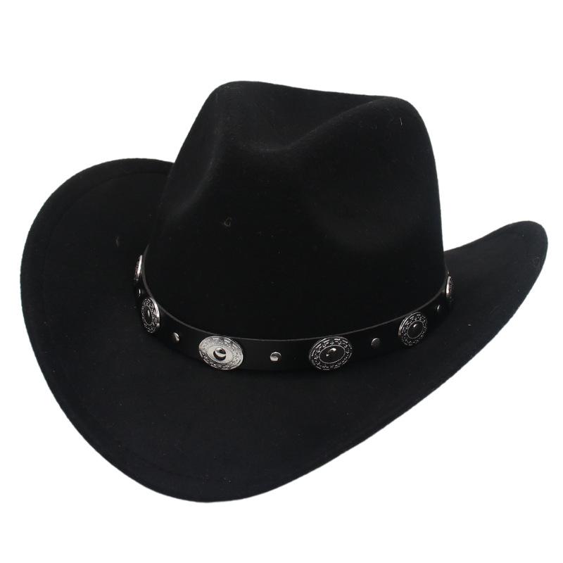 Ethnic Style, Western Cowboy Hat, Tibetan Concave Top Hat, Upturned Edge Imitation Silver Accessories, Felt Hat