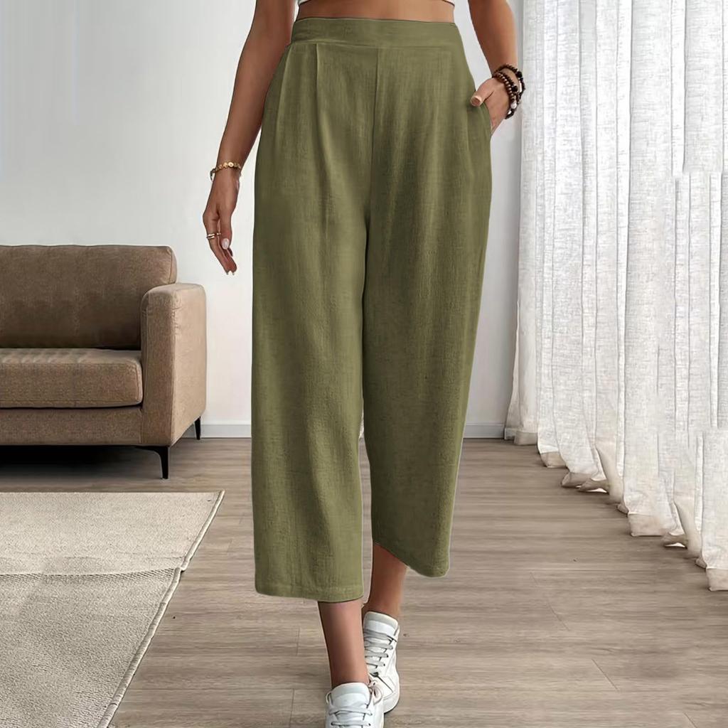 Wide Leg Womens Pants Relaxed Fit Lightweight Pants for Women High Waist Cropped Trousers Casual Loose Style
