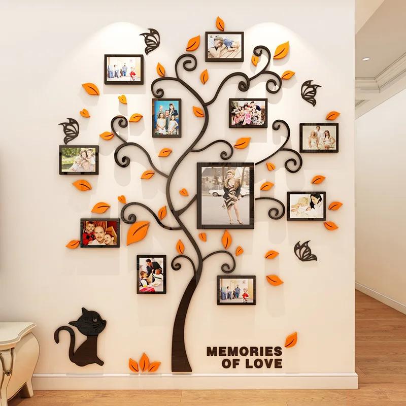 Adesivo Acrilico 3D Albero Specchio Decorazioni Murali DIY Cornice per Foto Foto di Famiglia per Soggiorno Arte Decorazioni per la Casa cornici per foto muro