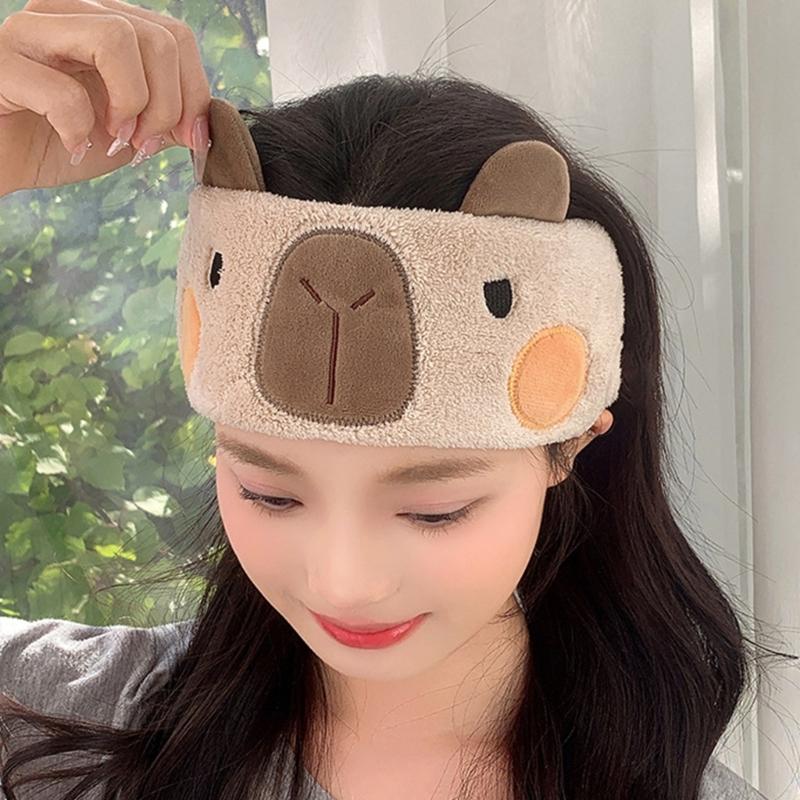 Soft and Absorbent Capybara Headband for Daily Skincare and Makeup Removal Soft Plush Furry Hairband