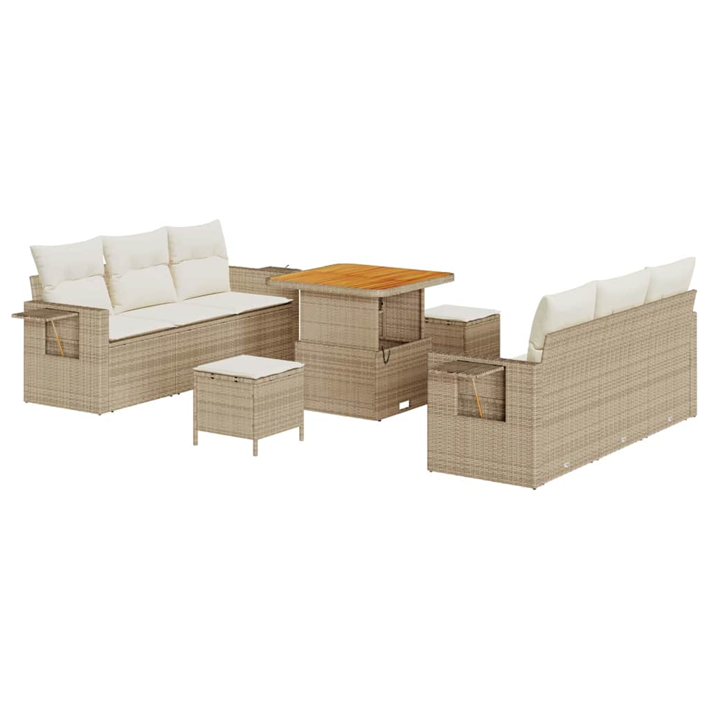 Garden Sofa Set with Cushions 9 pcs Beige Poly Rattan