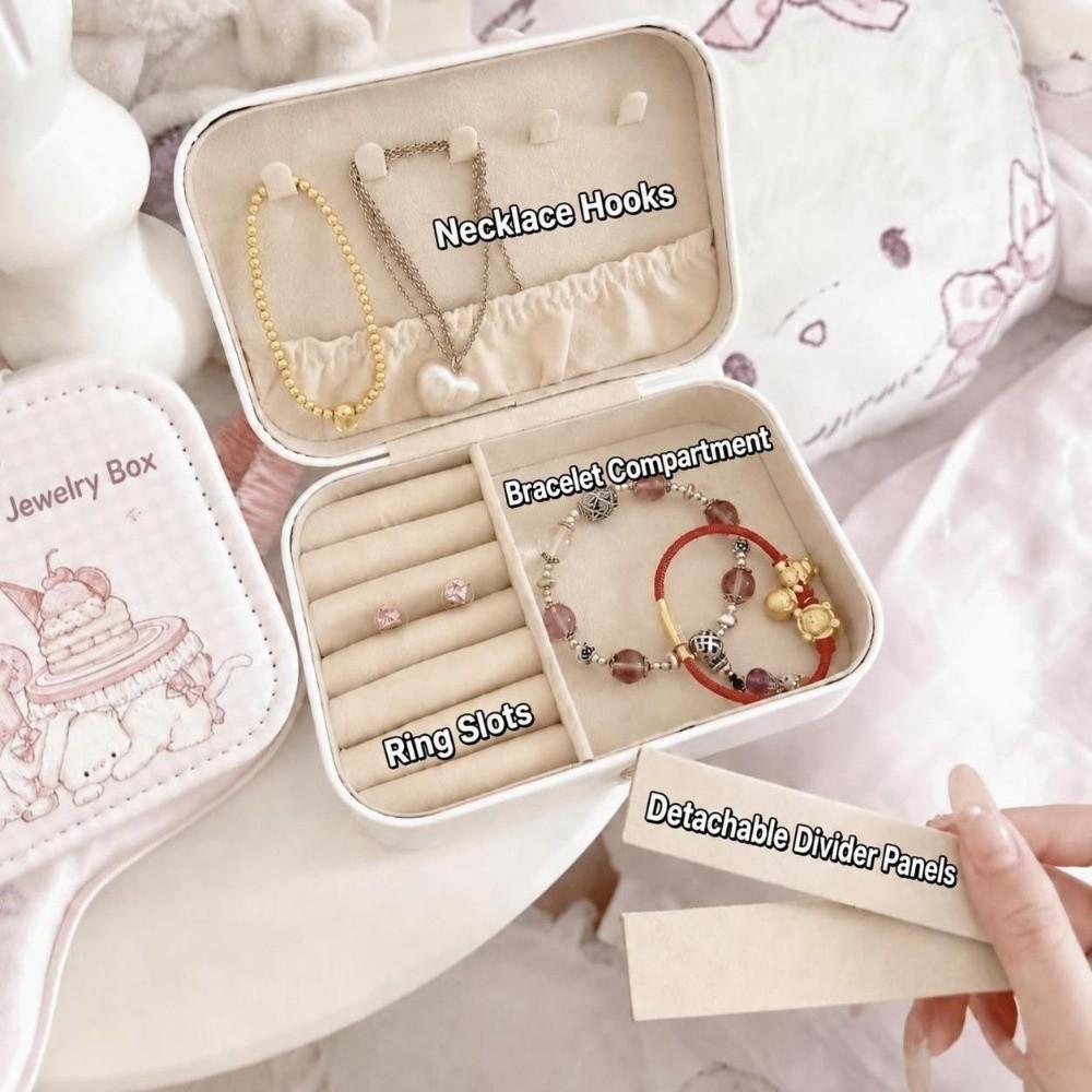 Cartoon Rabbit Cat Jewelry Storage Box PU Leather Portable Jewelry Box  For Home Storage