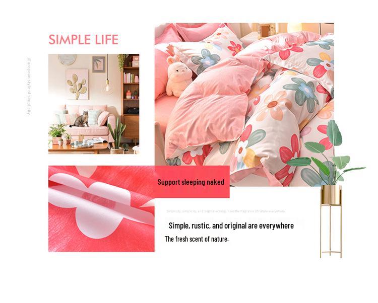Plant Cashmere Sanded Four-Piece Bedding Set for Dorms & Homes
