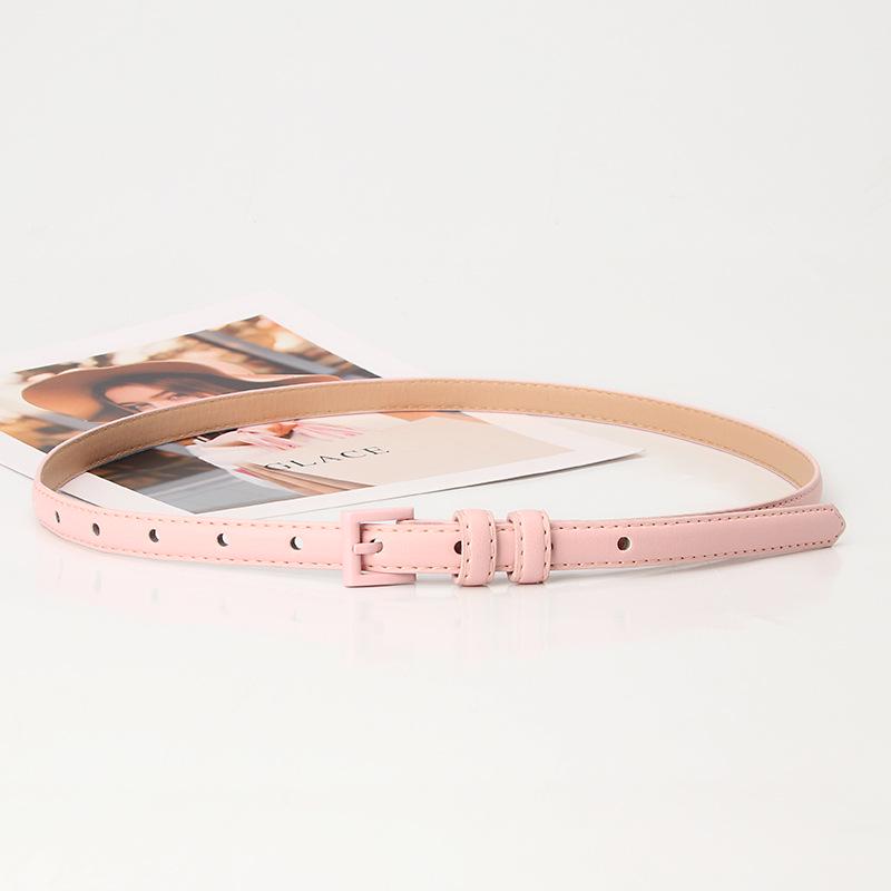 Versatile Women's Candy Color Leather Belt with Small Square Buckle - Thin, Decorative Waist Accessory for Dres… More