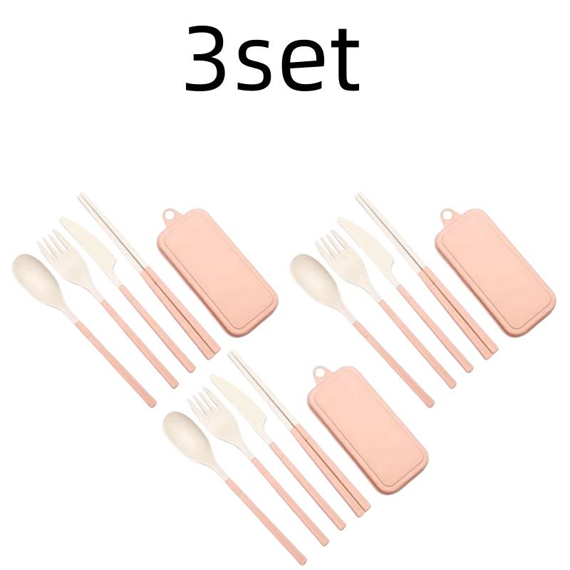 4Pcs Wheat Straw Dinnerware Set Portable Tableware Knife Fork Spoon Chopsticks Set Travel Cutlery Eco-Friendly Utensil Box