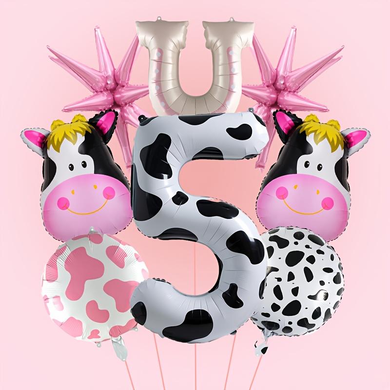 8 st Tecknad Mjölk Tjurhuvud Ballong 40 Tum Ko Mönster Siffra Födelsedagsballong Set Söt Djur Partydekoration Festivaltillbehör