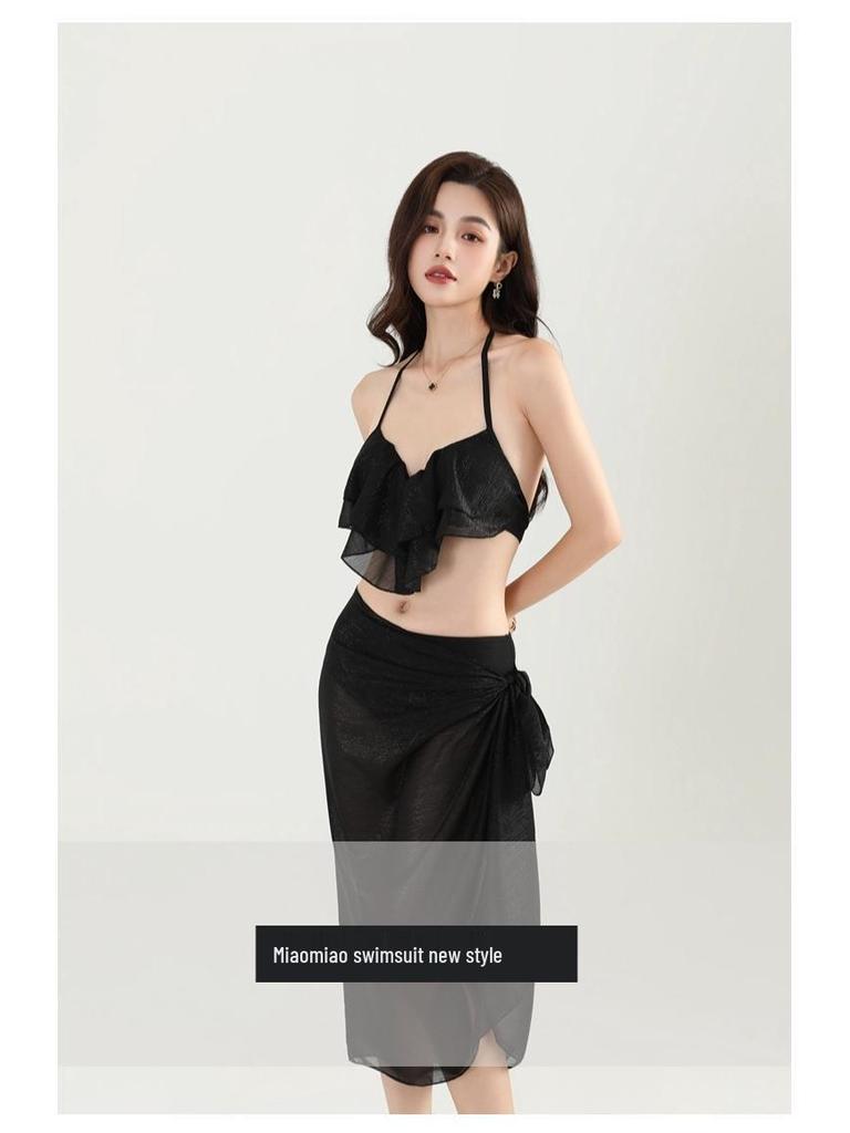 Dámská černá sexy bikiny halter třídílná plavková souprava na pláž 2025