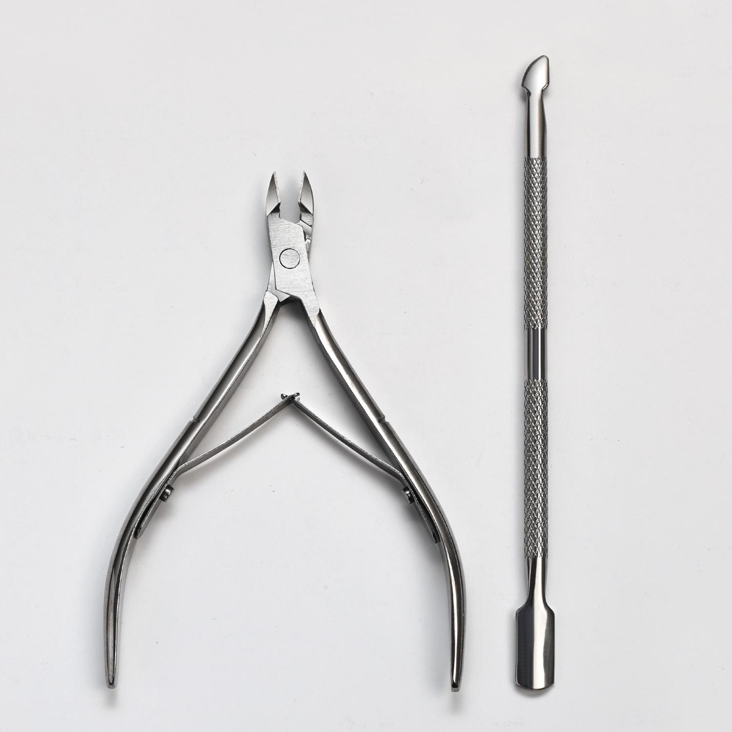 Stainless Steel Cuticle Pusher & Scissors Set - 2-Piece Manicure Tool Kit