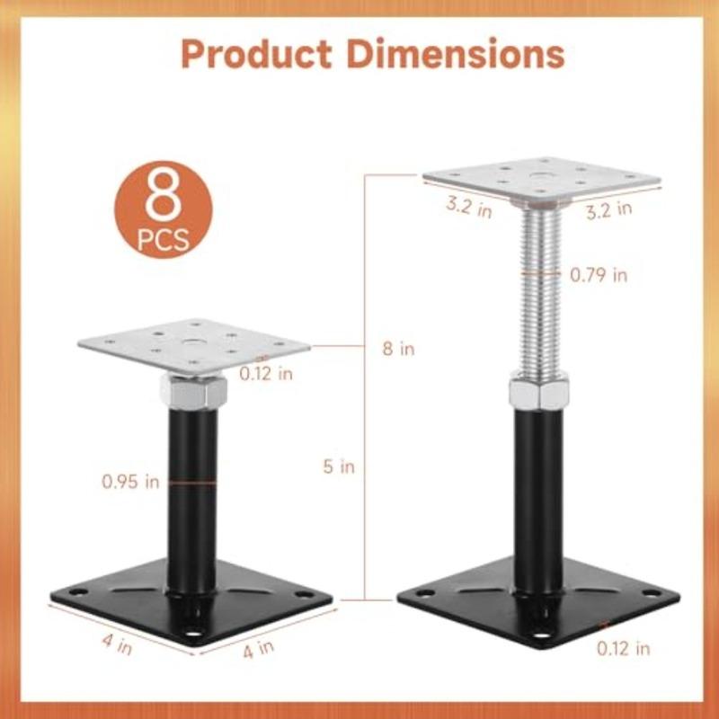 8 PCS Adjustable Floor Jacks Heavy Duty Metal Post Floor Support 5 to 8 Inches Mini Screw House Jack Deck Foundation Lift Suppo