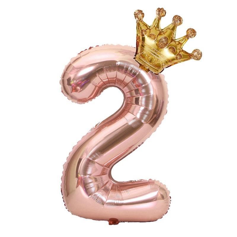 1PC 32 Inch Rose Gold Crown Digital Number Foil Balloons Princess Birthday DecorationParty Wedding Xmas Number Balloon Anniv
