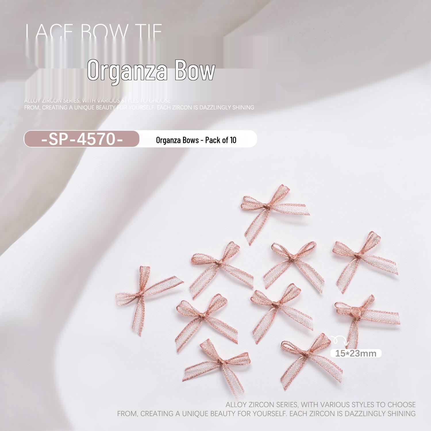 3D Organza Heart Rhinestone Bow Nail Art Decorations (10pcs)