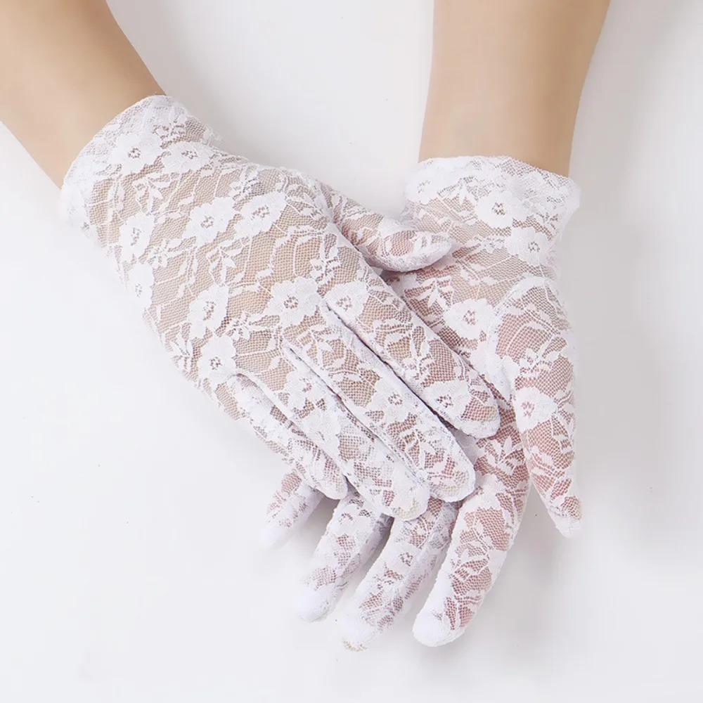 Guanti da Donna in Rete Sottile e Pizzo, Guanti alla Moda con Volant a Dita Intere per Protezione UV da Guida, Traspiranti e Resistenti al Sole, Accessori per le Mani