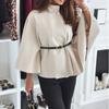 Women's Fashion Waist Tie Woolen Cape Coat