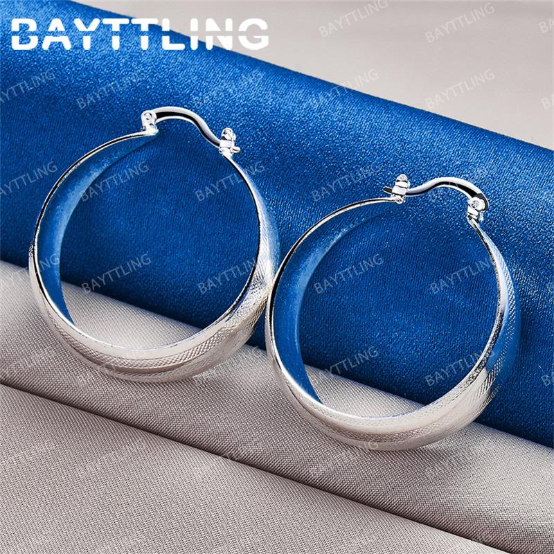 Luxurious 925 Sterling Silver 25MM Glossy Round Earrings for Women Charming Engagement Wedding Jewelry Accessories