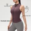 Dámský nahý top na jógu se zipem a ochranou proti nárazům - Zeštíhlující bez rukávů se stojáčkem pro letní venkovní sporty.
