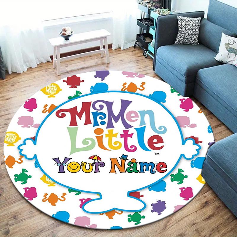 Mr Men Adventure Custom Name Round Area Rug Carpet Rug For Living Room Bedroom Sofa Playroom Decor Nonslip Floor Mat