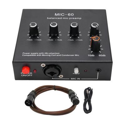 Mikrofonvorverstärker Mikrofon-Gain-Booster 48V Stromversorgung Mikrofon-Vorverstärker für dynamische Kondensator-XLR 3,5mm