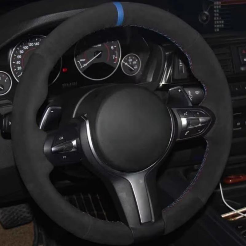 DIY Weiches Schwarzes Wildleder 1er Serie F20 F21 M135i M140i M235i M240i X1 F48 X2 F39 X3 F25 Auto Lenkradabdeckung Für BMW (M-Sport)