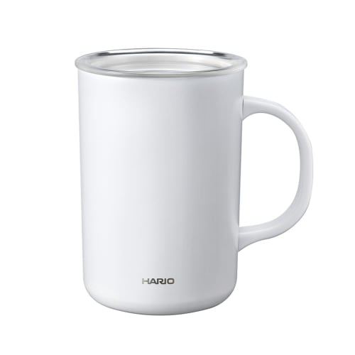 HARIO Ceramic Coated Double-Layer Vacuum Insulated Mug, White, 470ml, with Lid, CMG-470-W