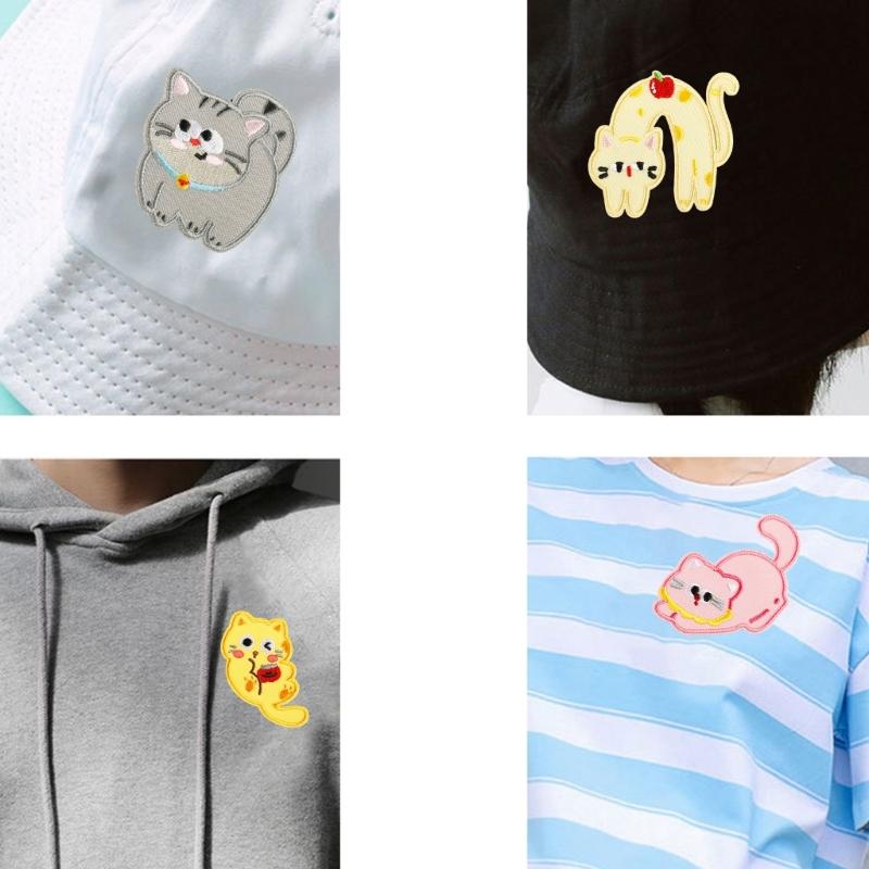 7 Pcs Cartoon Animal Embroidered Patches Cats Iron on Patches Clothing Patches Kitten Sewing Patches for Clothes Bag