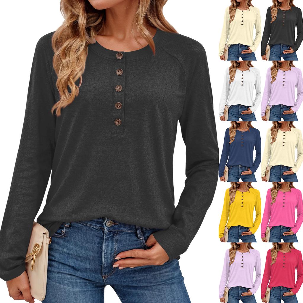 Women's Stylish Solid-color Round-neck Long-sleeved Top