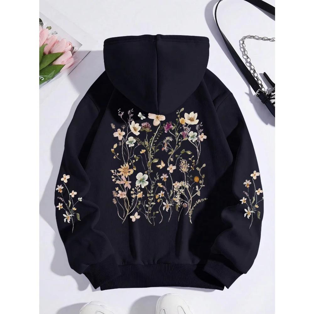 

Colorful Flowers Printing Women Sweatshirt Harajuku Casual Sweatshirt Fashion Loose Hoodie Autumn Warm Vintage Woman Top S