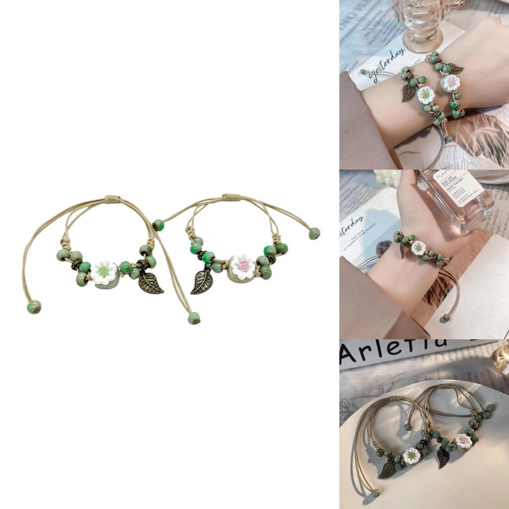 Exquisite Summer Floral Beaded Bracelet With Delicate Rope And Ceramic Elements For Women