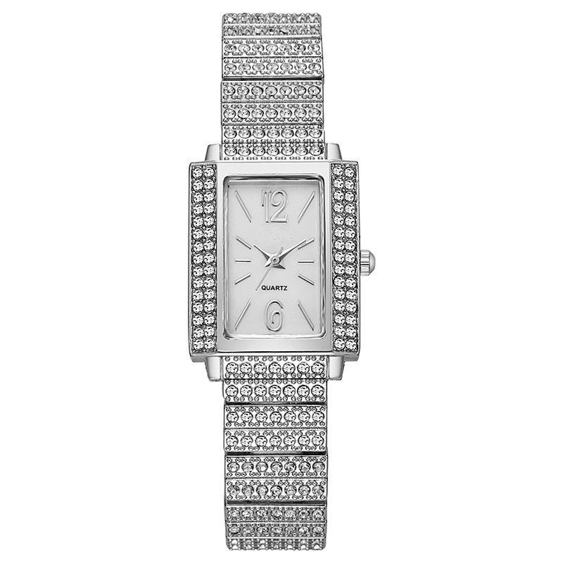 Ladies Watch Rhinestone Small Square Surface Glossy Quartz Watch Casual Simple Full Diamond Temperament Watch Women