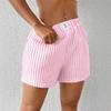 Women's Elastic Waist Striped Shorts Loose Fit Refreshing Casual Short Pant Non-Stretch Woven Summer Lounge Beach Bottom