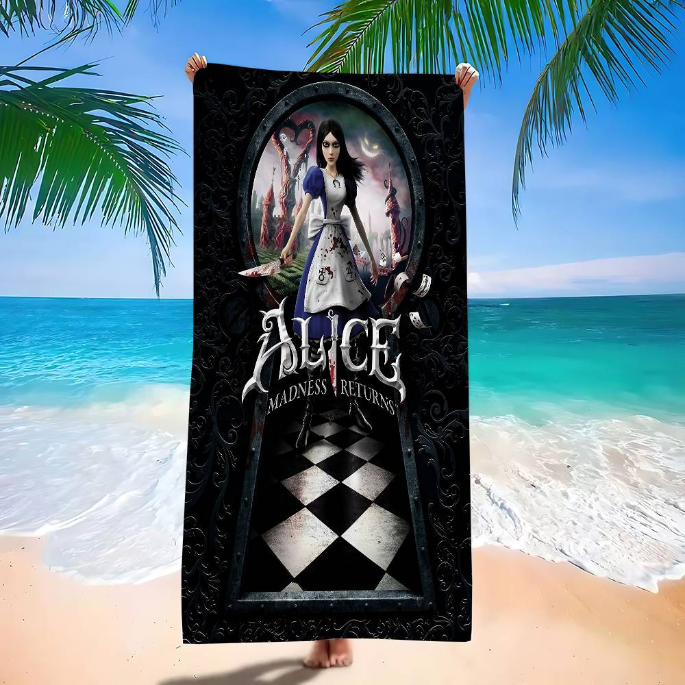 A-Alice M-Madness R-Returns Anime Beach Swimming Towel Soft Absorbent Washcloth Children's Gifts for Kids Travel Camping Gym