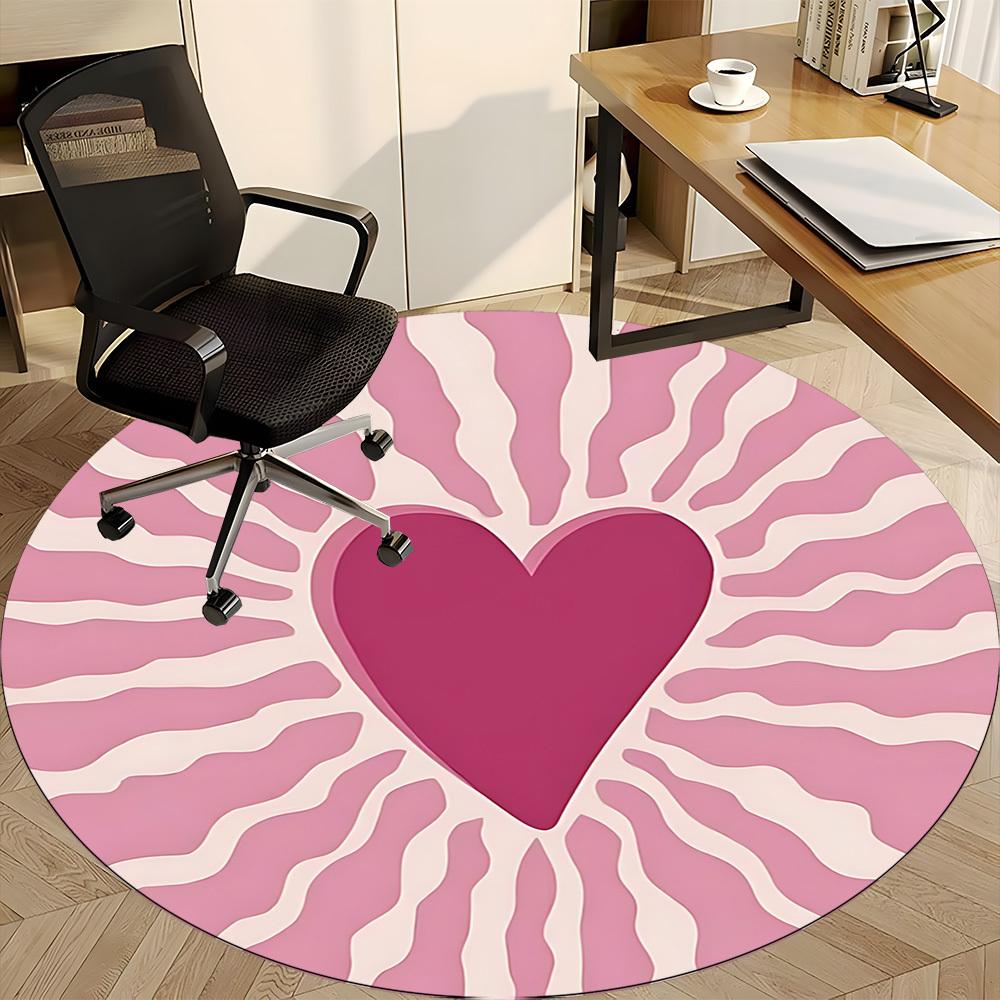 1pc Zebra Heart Office Round Area Rug, Mat Suitable For Office, Under Office Chairs Bedroom Living Room Home Decor, Room Deco