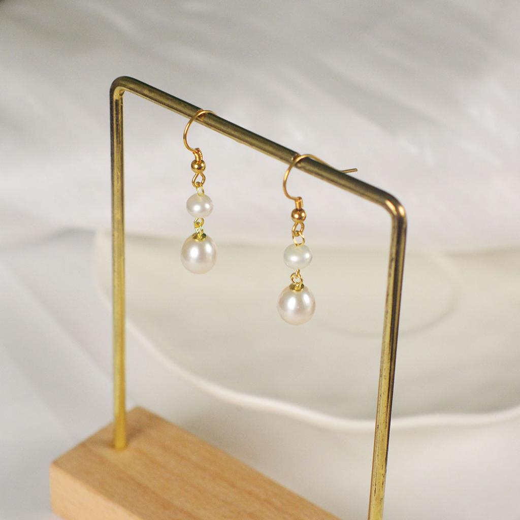 Simple natural freshwater pearl pendant earrings women's S911 sterling silver classic niche design versatile earrings high sense