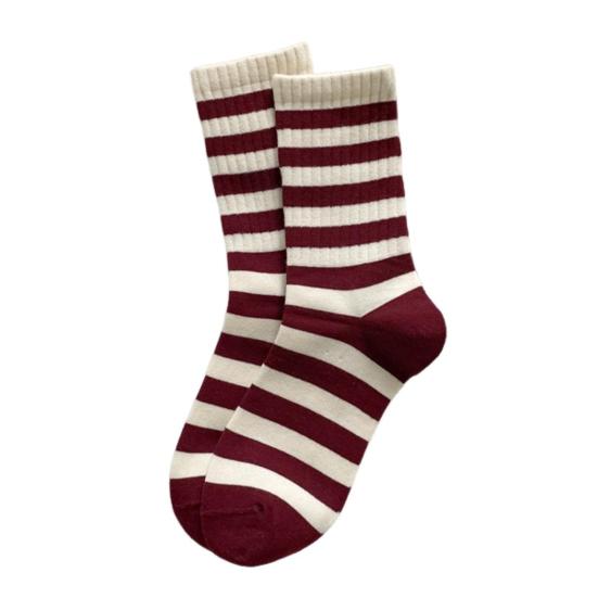 

1 Pair Mid-tube Socks Striped Print Bowknot Patten College Style Socks Elastic Warm Socks Versatile Footwear Accessory E