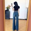 Womens High-Waisted Flared Jeans Slim Fit Non-Clings Wide Leg Denim Pants Winter Stylish Casual
