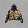 Womens Dark Skull Print Hoodie Long Sleeve Loose Streetwear