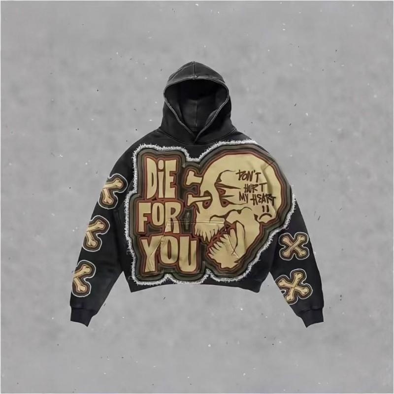 Womens Dark Skull Print Hoodie Long Sleeve Loose Streetwear
