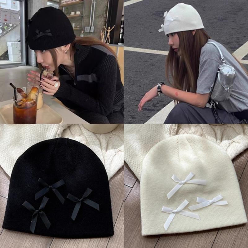 Unisex Skull Hat for Outdoor Activity Hat with Bowknot Hat Pullover Unisex Hat Ribbon Skull Caps 2000s