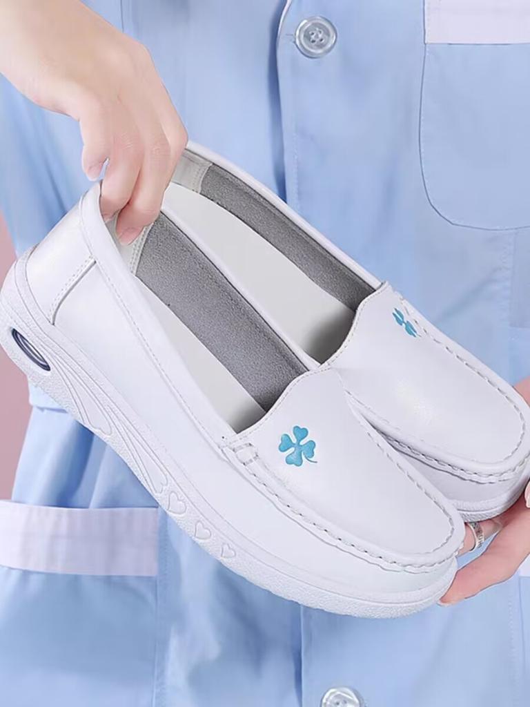 Nurse Shoes Women's Cowhide Autumn and Summer Soft Sole Not Tired Feet Non-slip Medical Special Air Cushion Thick Sole Heightening Work Shoes White