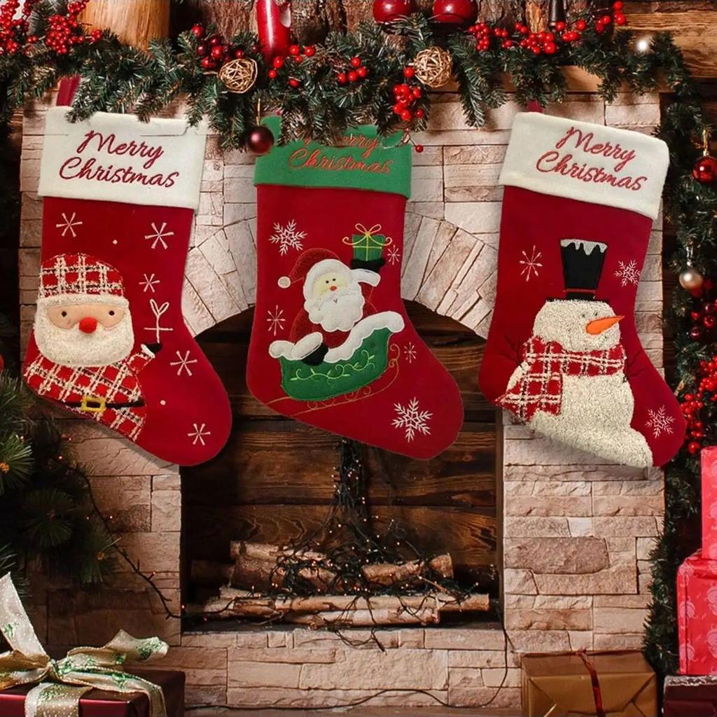 1PC Cartoon Snowman Old Man Elk Pattern Christmas Socks Gift Bag New Year Christmas Decorations Pendant Gift Props