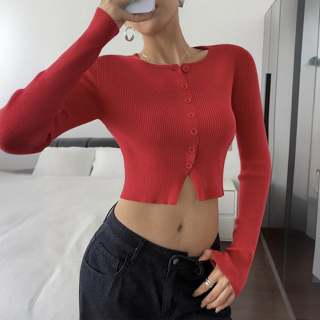 Elegant style long-sleeved button bottoming shirt wool weaving women's clothing 2025 autumn and winter