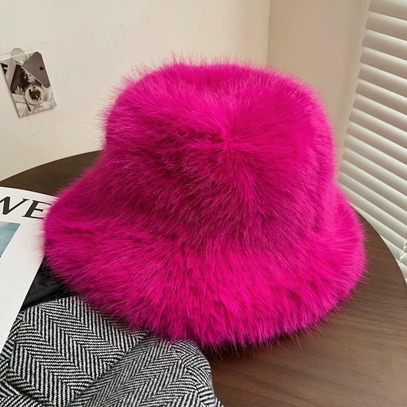 New Big Fluffy Faux Fur Bucket Hats For Women Luxury Plush Fisherman'S Hat Winter Warm Fashion Colorful And Gorgeous Party Hat
