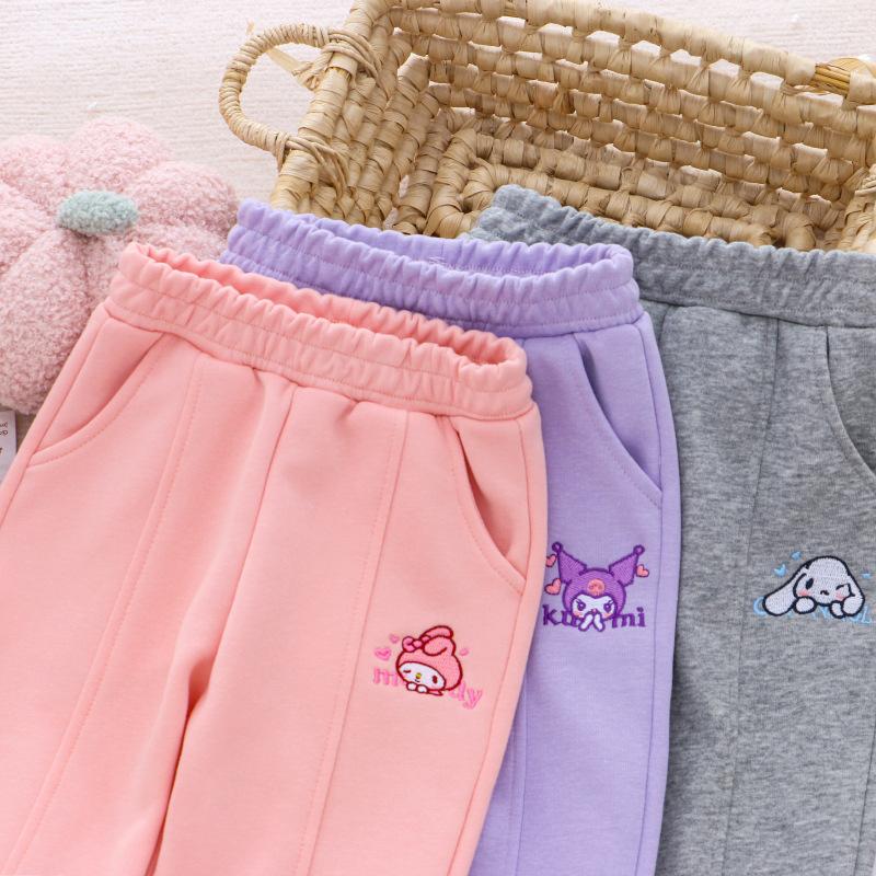 Girls Autumn Flared Casual Pants with Cartoon Print Trendy Sweatpants